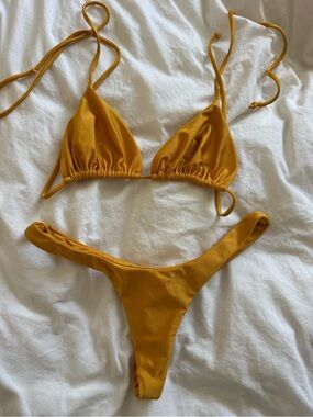Beginning Boutique Mustard Yellow Triangle Bikini Set